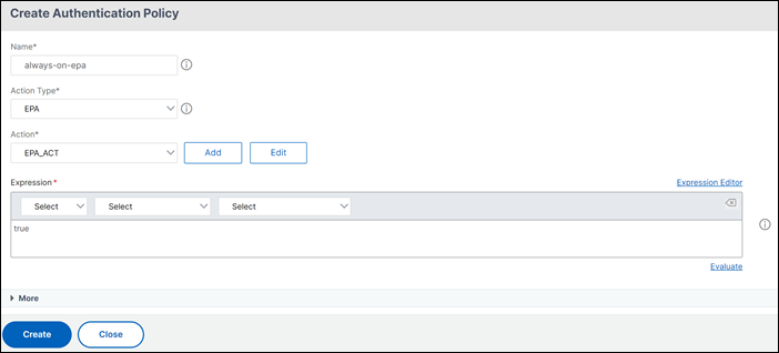 Select EPA action type