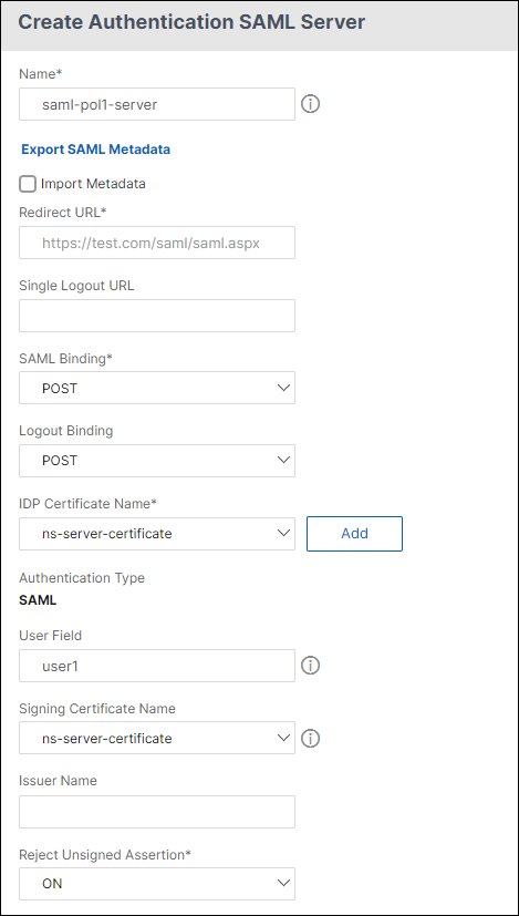 SAML authentication policy