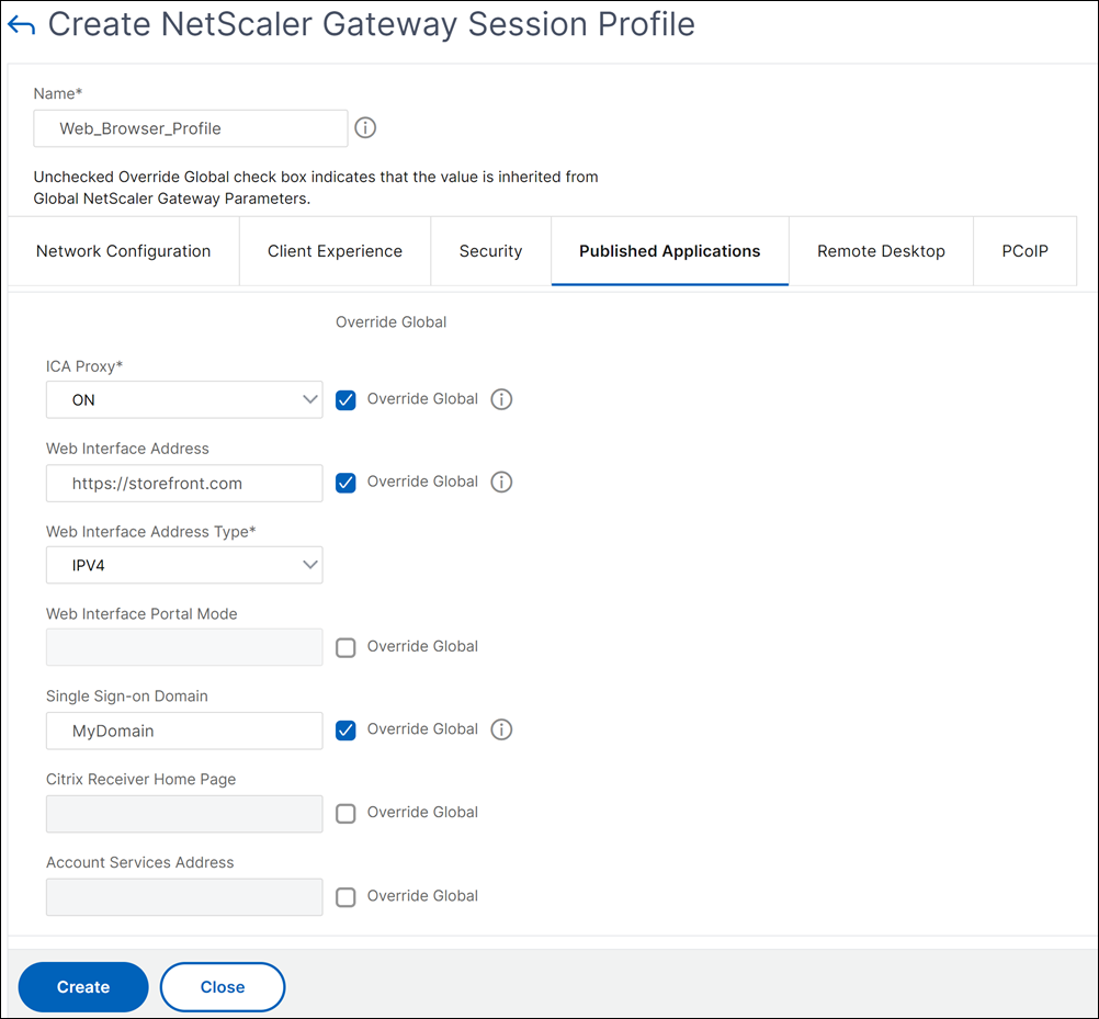 Gateway StoreFront Published applications