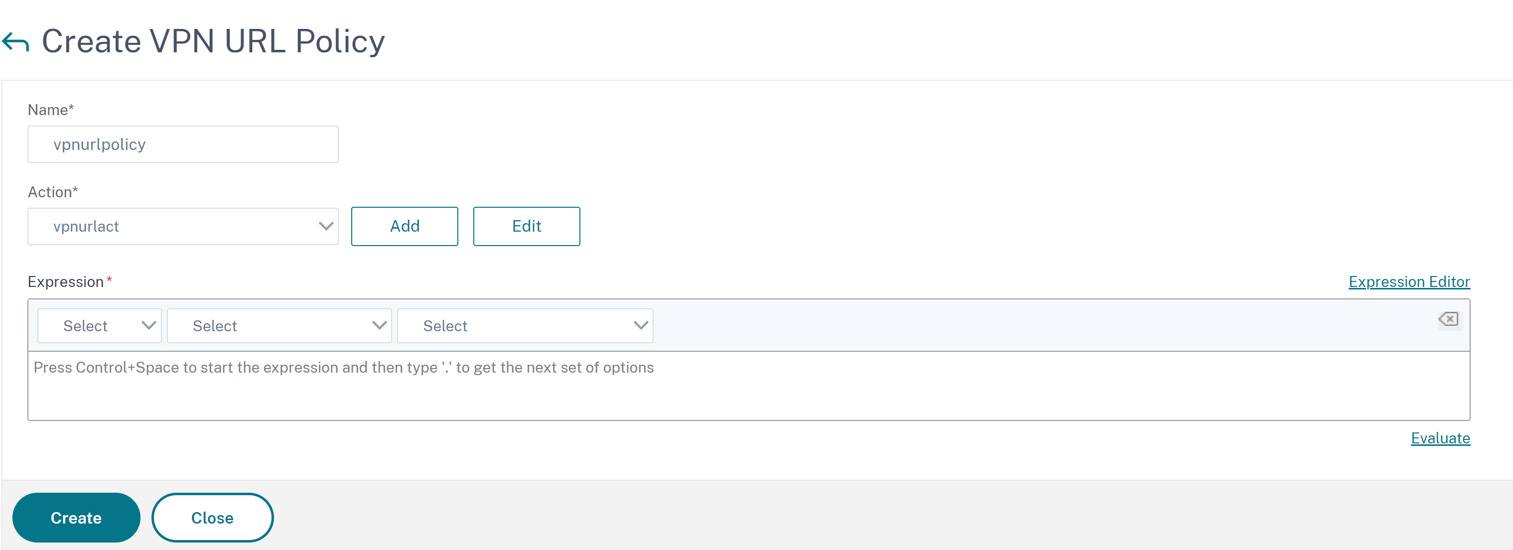 Create a VPN URL policy