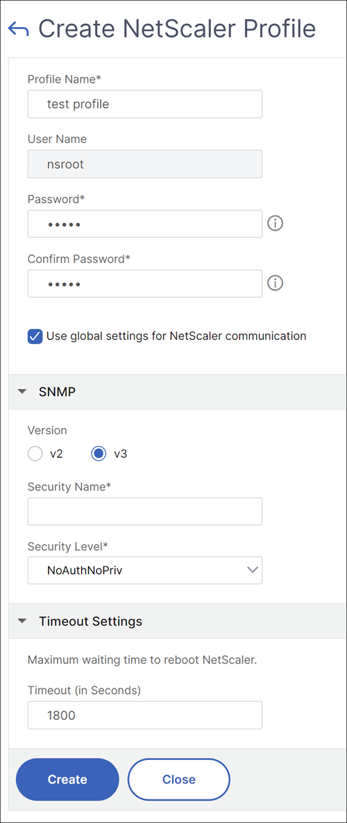 Admin profile SNMP