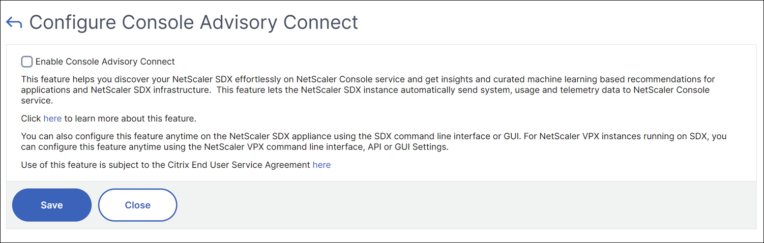 Configure Console Advisory Connect