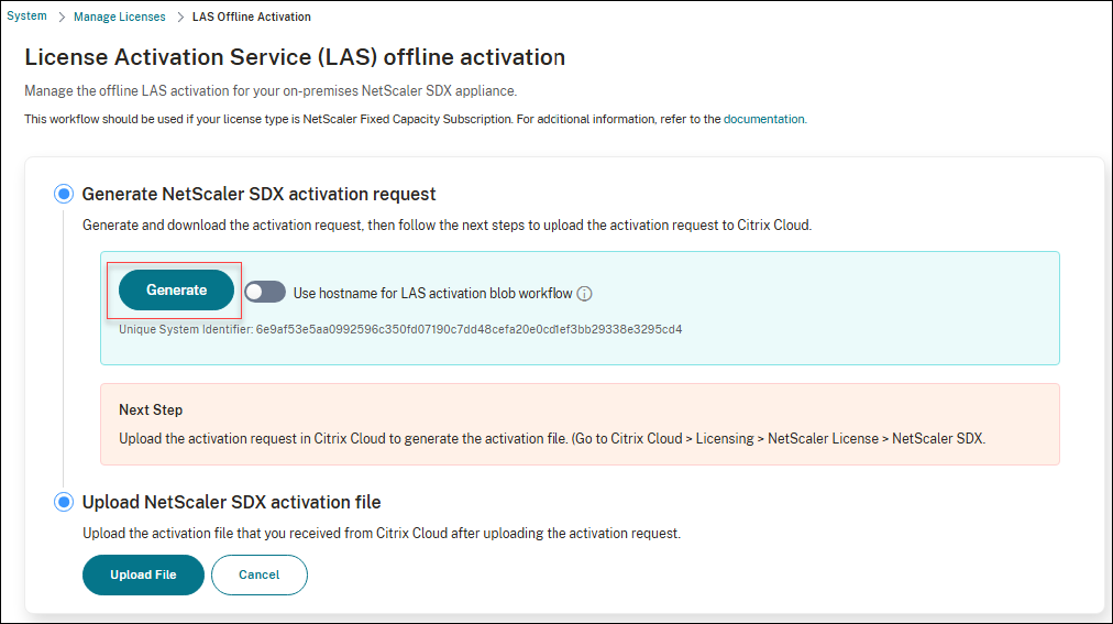 Generate NetScaler offline activation request file