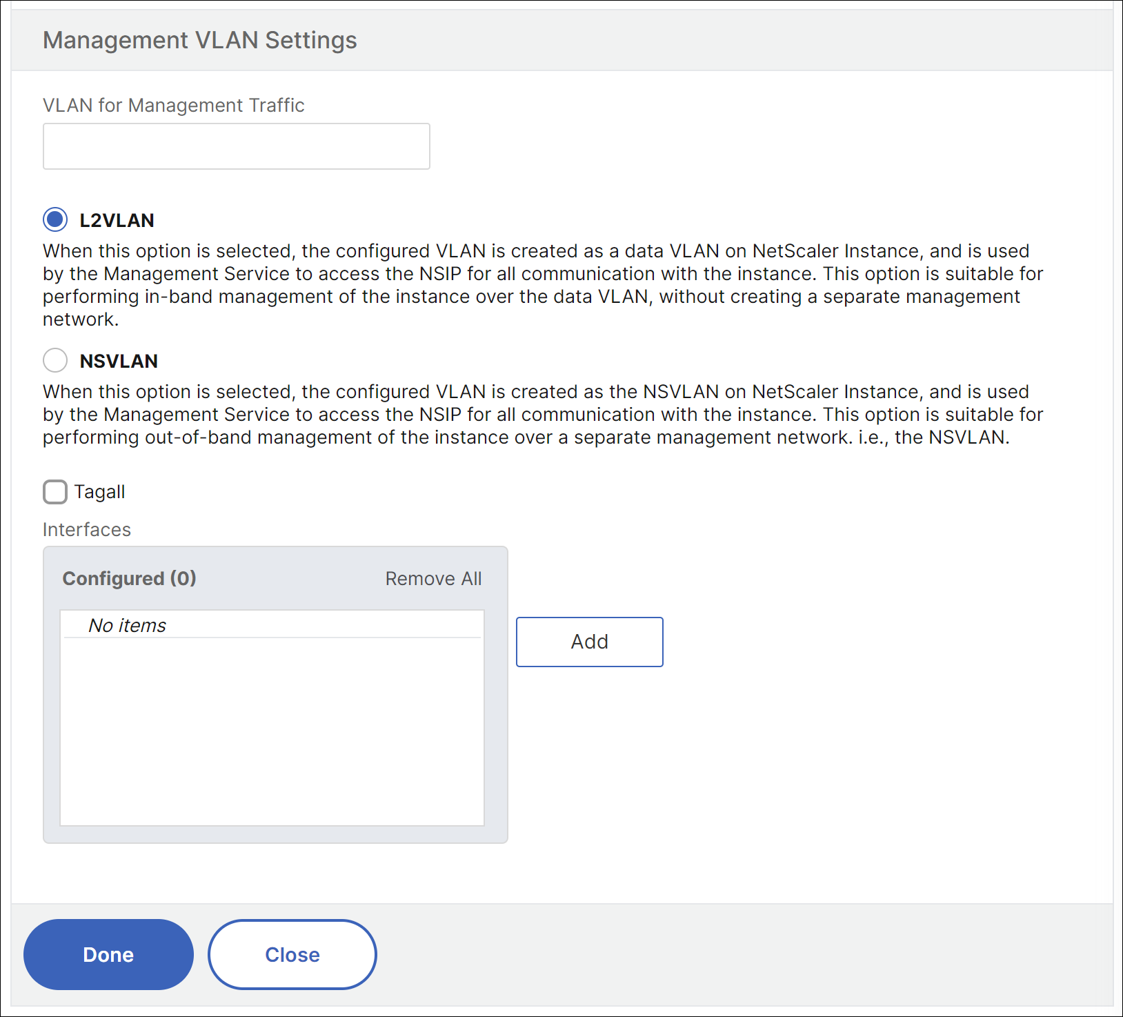 VPX management VLAN setting
