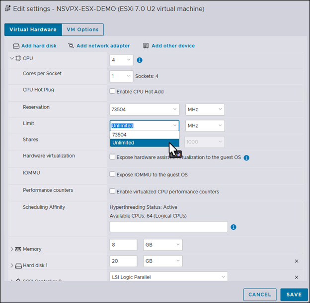 Edit CPU settings
