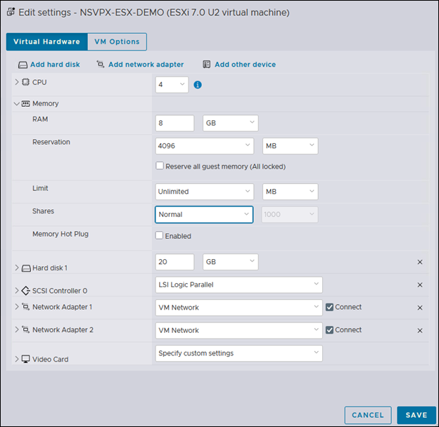 Edit memory settings