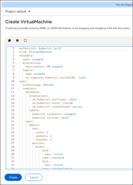 Create VM with YAML